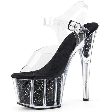 GHFJDO Damen Pleaser Heels, Plateau-Absatz mit Knöchelriemen, Transparente Pumps Durchsichtige High Heels Stripper Schuhe Fra