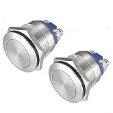 APIELE Push Button Switch 19mm Momentary Waterproof Stainless Steel Metal Flat Top 12V 24V 36 DC 110V 250V AC 5A 1NO SPST Screw Terminal (Pack of 2)