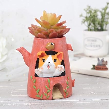 myBageecha - Cute Puppy in The Kettle Resin Flowerpot
