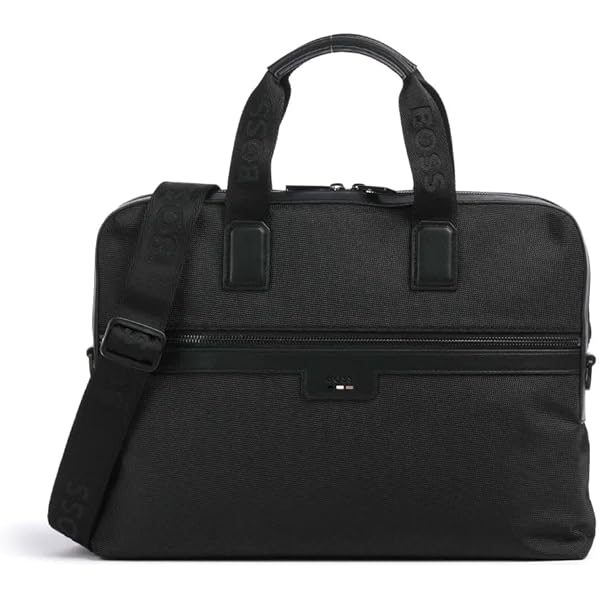 Amazon.com: HUGO Stacked Logo Leather Briefcase, Black Currant