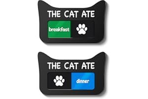 EliteSign Cat Feeding Reminder Supplies with Magnet, Pet Meal Tracker with The Cat Ate, Acrylic Unique Ear Shape 2 Area Feed Sign with Breakfast and Dinner, Black with 2 Stickers, 4.7" x 3"