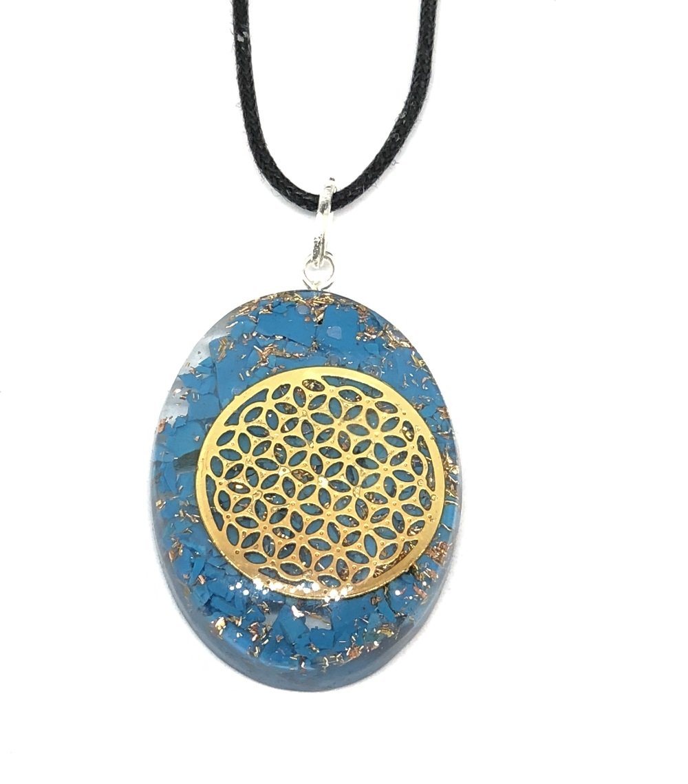 BellaMira Rose Gold Silver Flower of Life Amethyst Orgone Sacred Geometry Spiritual Pendant Necklace Jewellery for Women Girls in Elegant Gift Box (Turquoise - Orgonite)