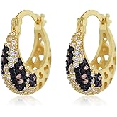 Z ZACHÉ Leopard Print Earrings 22K Gold Plated Shiny CZ Huggie Hoop Earrings Hypoallergenic Women's Stud Earrings Animal Print Jewelry Gifts