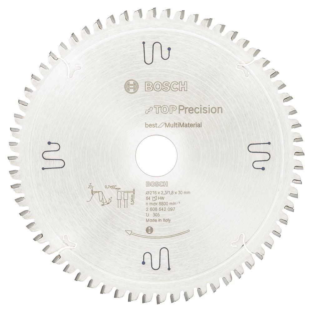 Bosch 2608642097 BSMUB 64 Tooth Top Precision Circular Saw Blade, 0 V, Silver