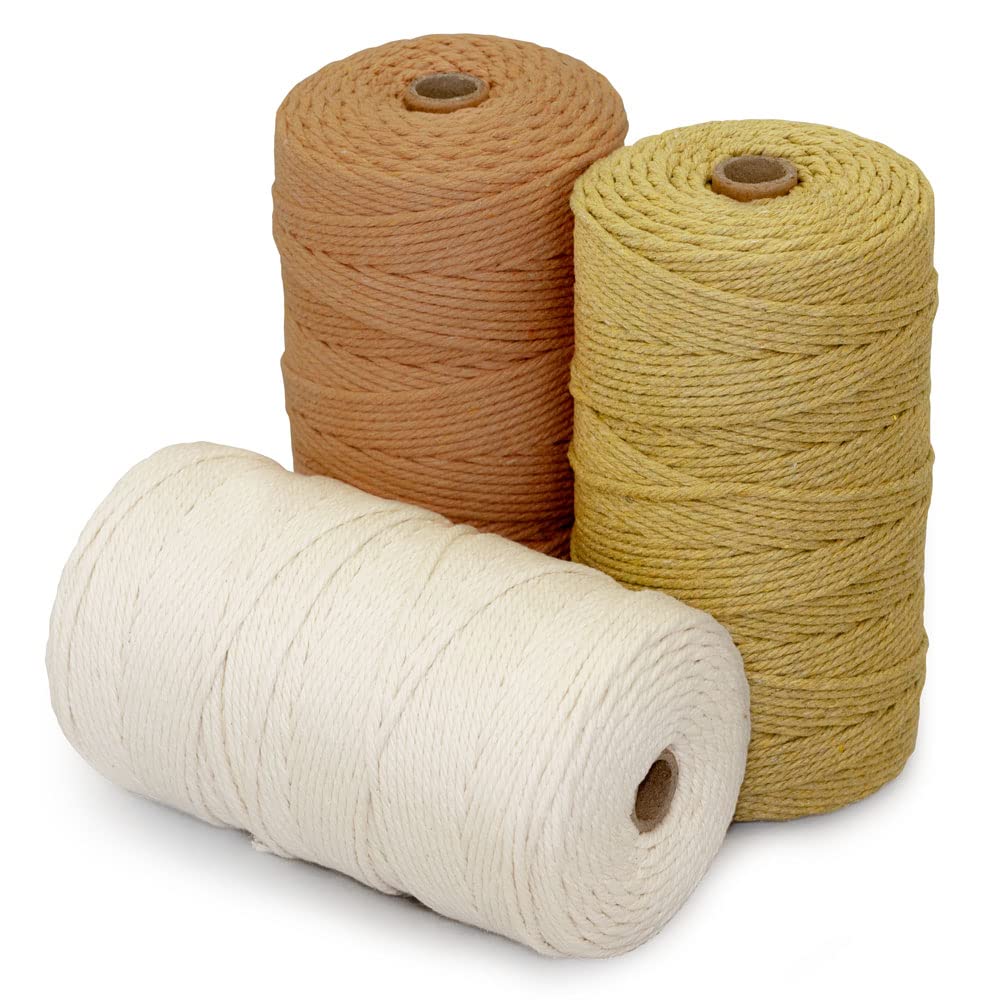 [CRAFT LIFE] マクラメ ロープ 紐 糸 200m巻 3巻セット 直径約3mm (アイボリー,ライトブラウン,カーキ) の商品画像