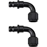 EVIL ENERGY 2PCS 6 AN 90 Degree Push Lock Hose Fitting, Aluminum Barb Black | 3/8" Barb, 9/16-18 UNF, 1500 PSI Max, -40&deg;F to 248&deg;F, For Rubber Fuel Hose, 2 PCS