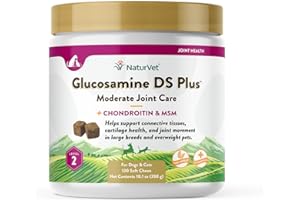 NaturVet – Glucosamine DS Plus - Level 2 Moderate Care – Supports Healthy Hip & Joint Function – Enhanced with Glucosamine, MSM & Chondroitin – for Dogs & Cats–120 Soft Chews