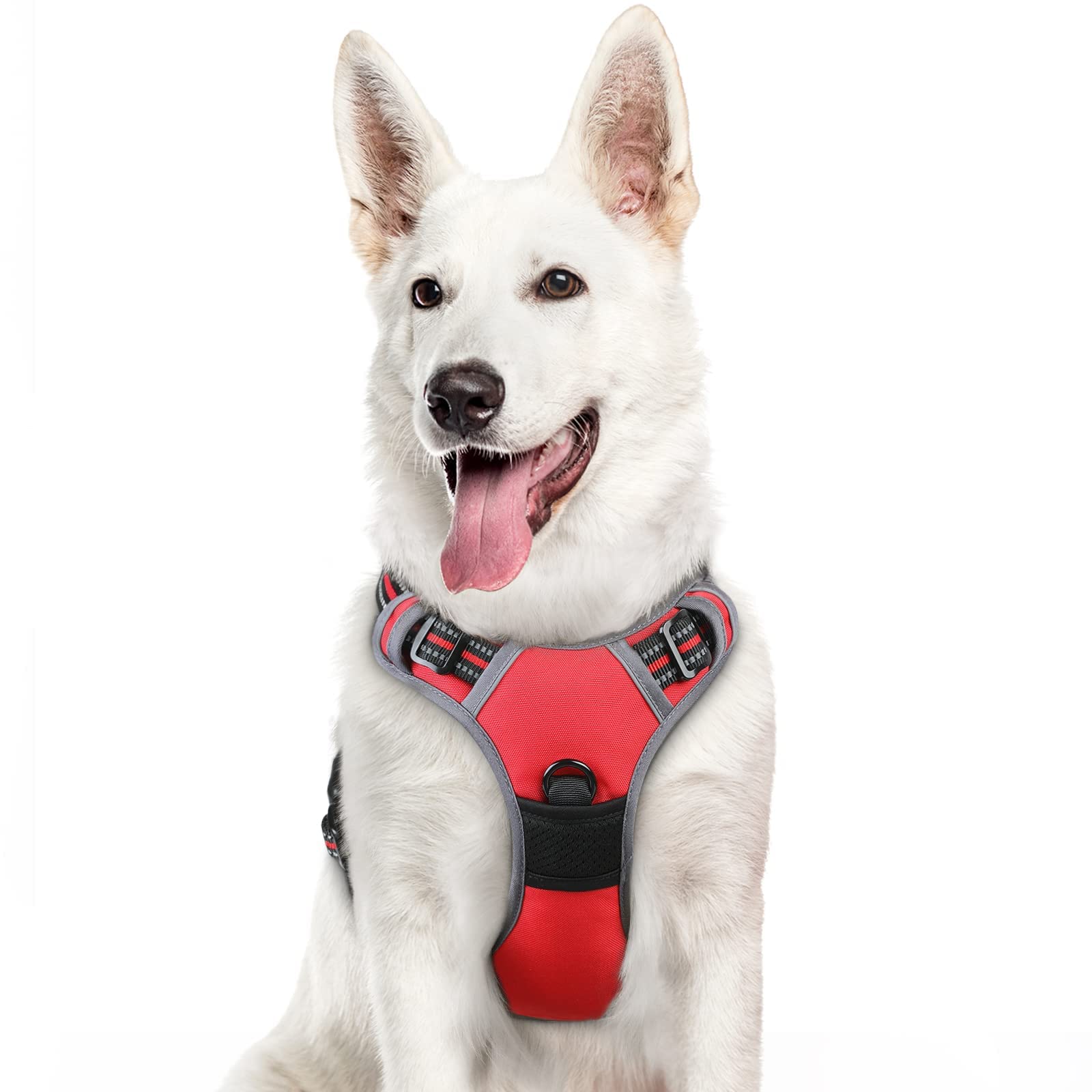Eagloo Dog Harness Large Dog, No Pull Harness with Front Back Clips, Adjustable Pet Walking Vest, Soft Padded Pet Vest, Reflective No-Choke Breathable with Easy Control Handle, Red, XL