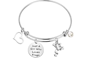 FAADBUK Funny Frogs Bracelet Animal Lover Gift Just A Who Loves Frogs Jewelry Bangle Bracelet Green Stainless Steel Adjustable Modern Animal Themed