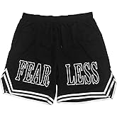 GORGLITTER Men's Letter Graphic Basketball Shorts Drawstring Waist Striped Trim Workout Shorts