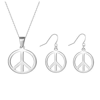 Earrings Peace Sign Necklace Amazon FunMular 60s 70s Outfits For Women  Hippie Costume Set Peace Sign