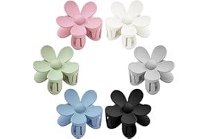 TETIZO Flower Hair Clips 6 PCS Flower Claw Clips for Women Matte Large Claw Clips Strong Hold Jaw Clamps Hair Accessories for Thick Hair 6 Colors