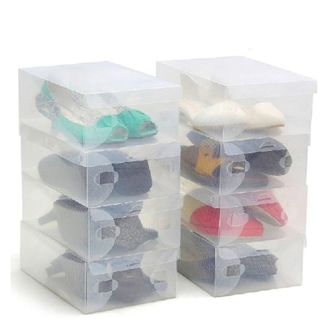Pack 10 Cajas Guardar Zapatos Plástico Corrugado Transparente por Kurtzy - Cajas Plegables y Apilables - Organizador Zapatos Impermeable- Caben Zapatos Pequeños, Medianos y Grandes- Ideal para Viajes