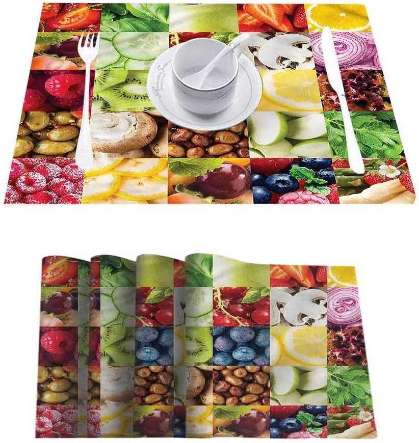 Non Slip Heat Resistant Table Mats Placemat, Colorful Fruits Vegetables