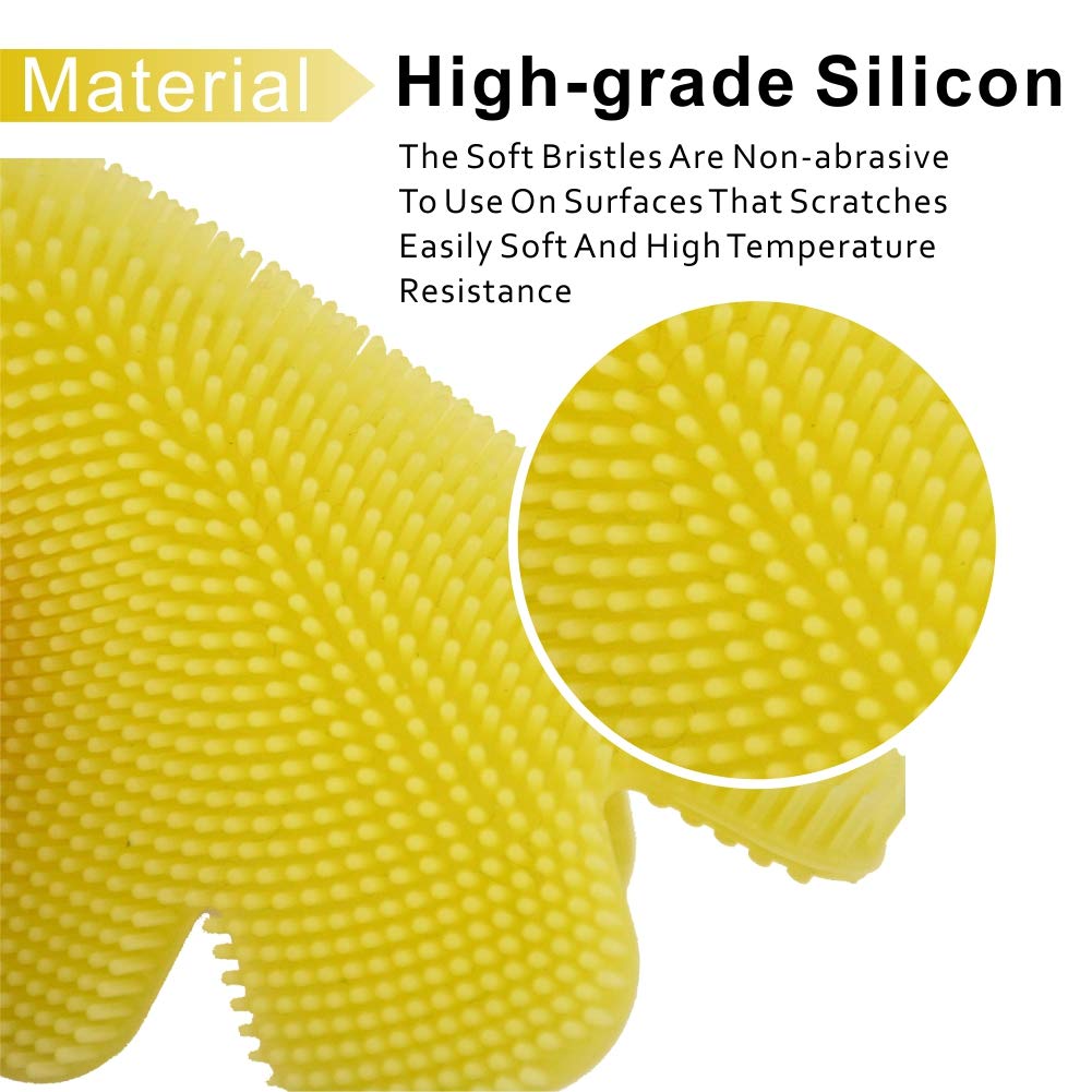 M MOACC Silicone Sponge Brush Scrubber Dishwashing Pot Washing Fruit Vegetable Cleaner BPA-Free Pack 2 Yellow