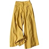 Gihuo Women' s Culottes Linen Blend Wide Leg Pants Elastic Waist Casual Palazzo Trousers with Pockets Capris