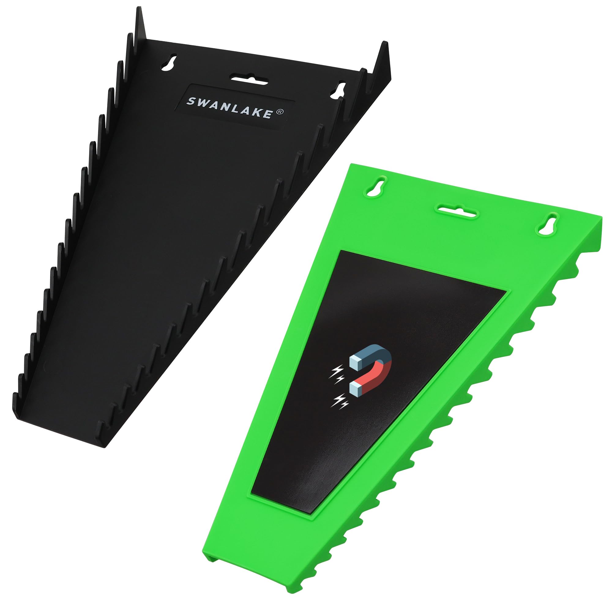 Magnetic Wrench Organizer 2-Piece, Wrench Rack Tool Trays SAE (1/4" to 1-1/16"), Metric (6mm to 24mm), 32-Slot Drawer Storage Tools, Wrench Set Holder