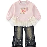Peacolate 2-7T Spring Fall Little Girls 2pcs Clothing Set Long Sleeve T Shirt and Boot-cut Jeans
