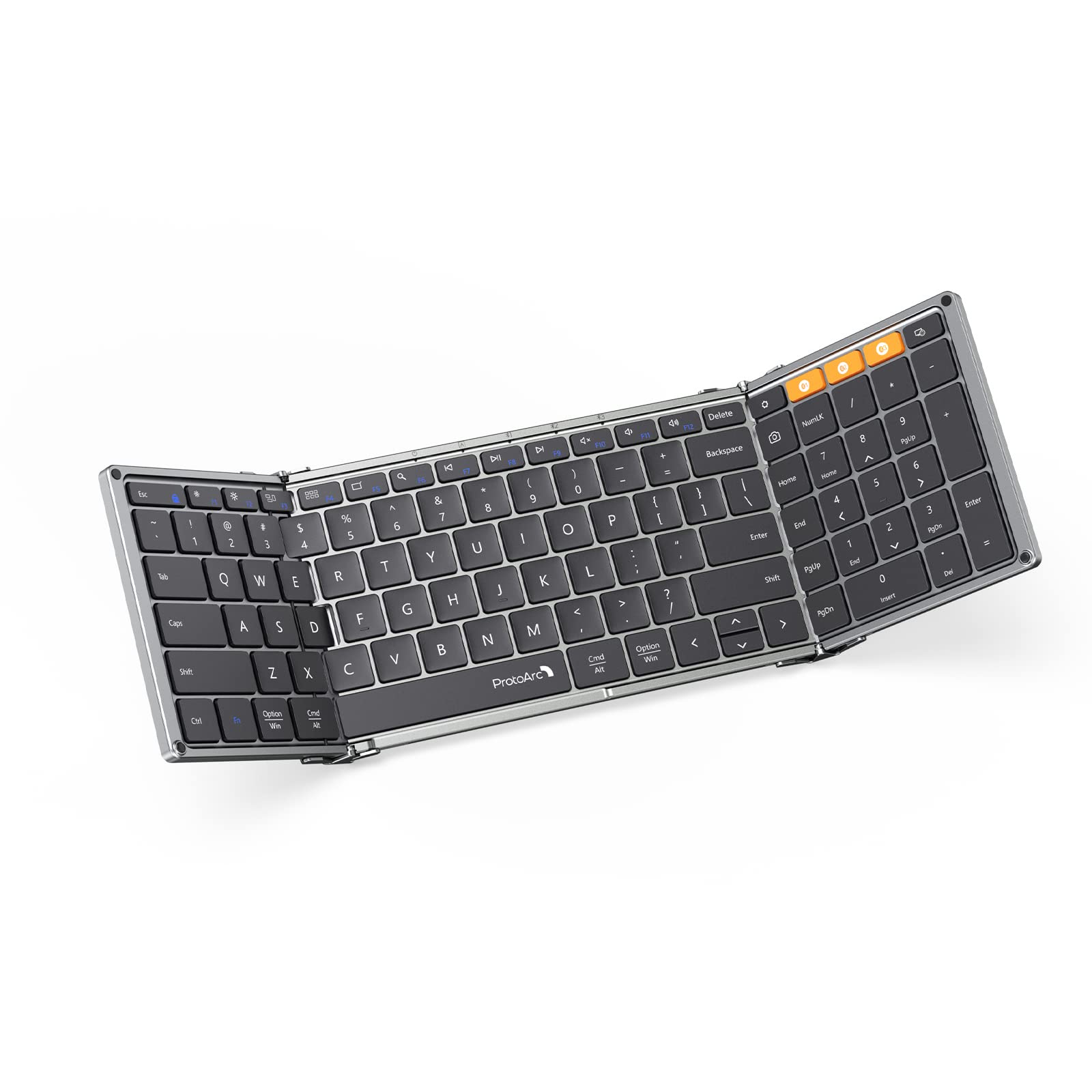 Photo 1 of ProtoArc Foldable Bluetooth Keyboard, XK01 Folding Wireless Portable Keyboard with Numeric Keypad, Full-Size Travel Keyboard for iPad Tablet Smartphone Laptop PC Windows iOS Android, Space Gray