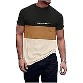 SOLY HUX Men's Color Block Graphic Tees Print Short Sleeve Round Neck T Shirt Top Black and Brown Letter Large