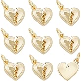Beebeecraft 1 Box 10Pcs Broken Heart Charms 18K Gold Plated Brass Valentine Love Pendants Charms with Jump Ring for DIY Necklaces Bracelets Earrings Findings Jewelry Making
