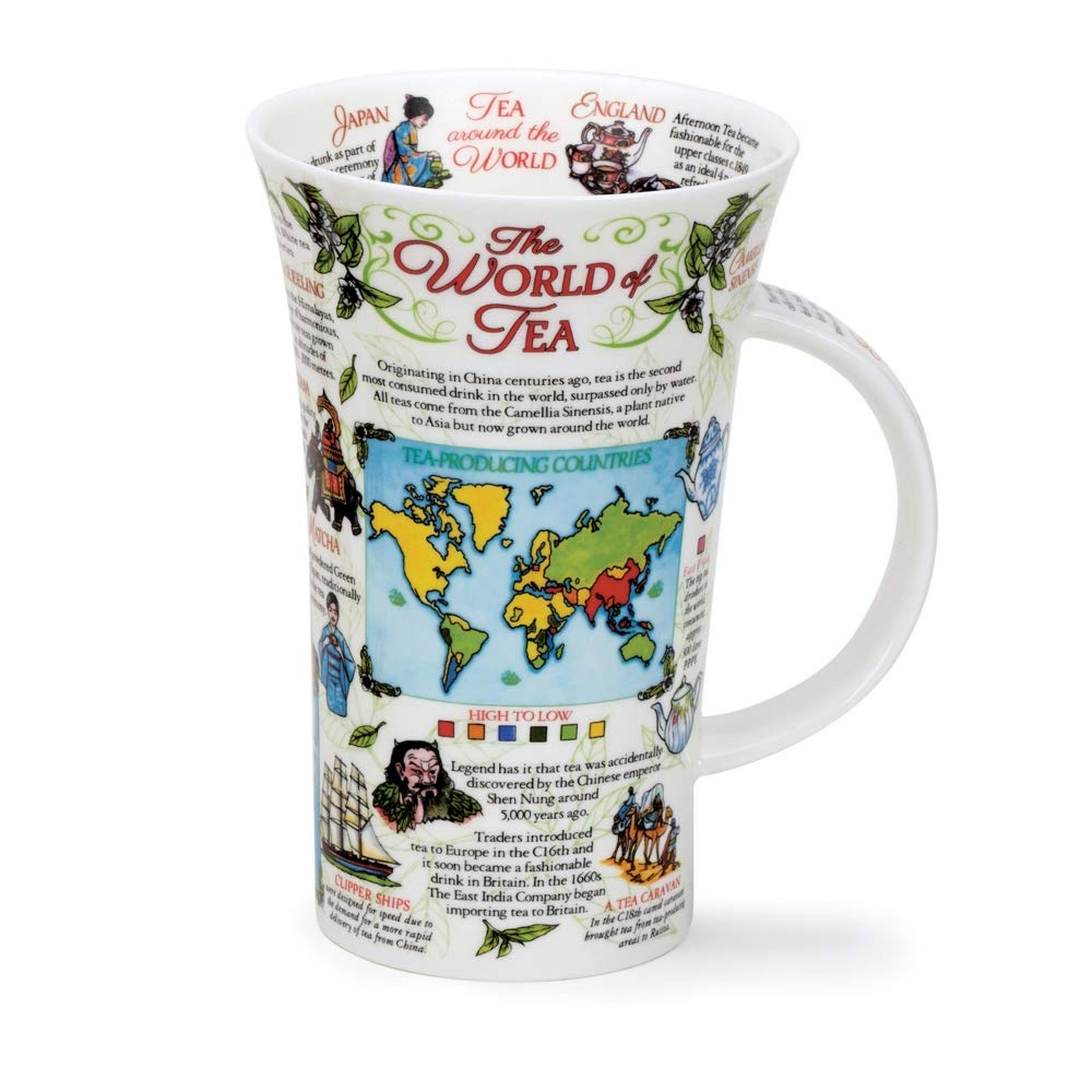The World of Tea - Dunoon Ceramic Mug - Fine Bone China - Handcrafted in England - Relax and Meditate with This Informative Design About Types of Tea and History - Enjoy Your Cuppa
