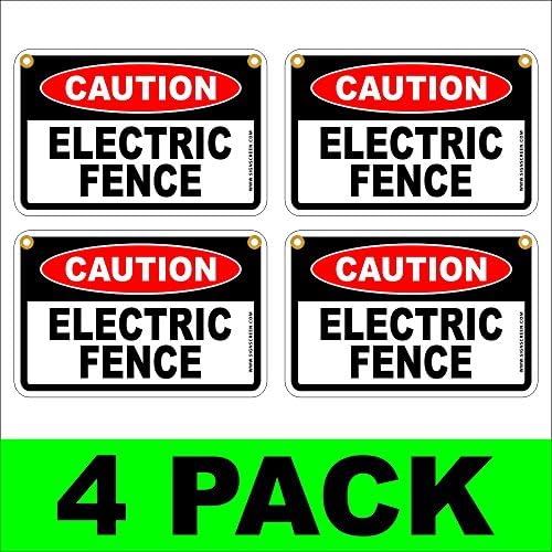 CAUTION ELECTRIC FENCE Plastic Coroplast Signs 8"X12" w/Grommets 4 PACK White