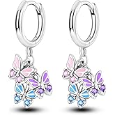 Hapour Cubic Zirconia Huggie Earrings Small Hoop Butterfly Earrings for Teen, S925 Sterling Silver Lightweight Drop Dangle Huggie Earrings for Women