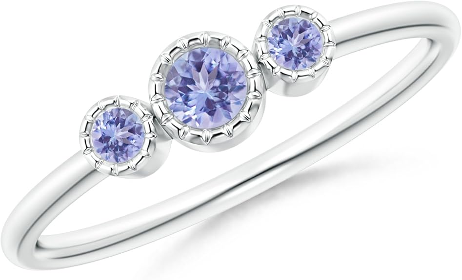 Bezel Set Round Tanzanite Three Stone Ring in Silver (3mm Tanzanite) Amazon.co.uk Jewellery