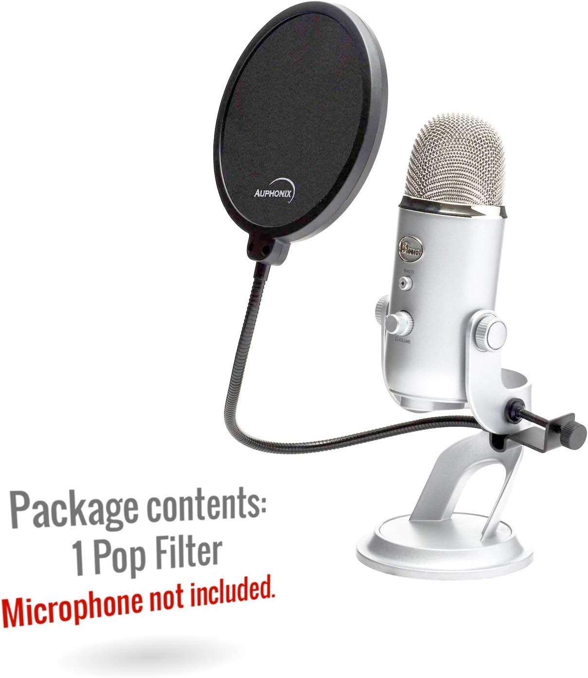 AUPHONIX Pop Filter for Blue Yeti Microphone – Custom Fit, Easy On Clasp Shield Delivers Perfectly Optimized Voice Clarity – Double Mesh Windscreen Filter Mask Blocks S Hiss, Thud, Pop & BP Plosives