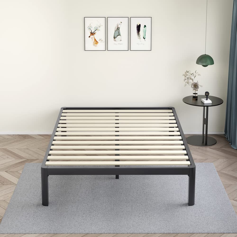 Photo 1 of MAF 14 Inch King Platform Bed Frames with Wooden Slats, Black 3500 Lbs Heavy Duty Metal Bed Frame with Anti-Collision Round Legs, No Box Spring Needed, Easy Assembly