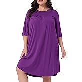 Agnes Orinda Women's Plus Size Nightgown 3/4 Sleeve Sleepwear Lace Crew Neck Comfy Sleep Gowns Pleated Nightshirt