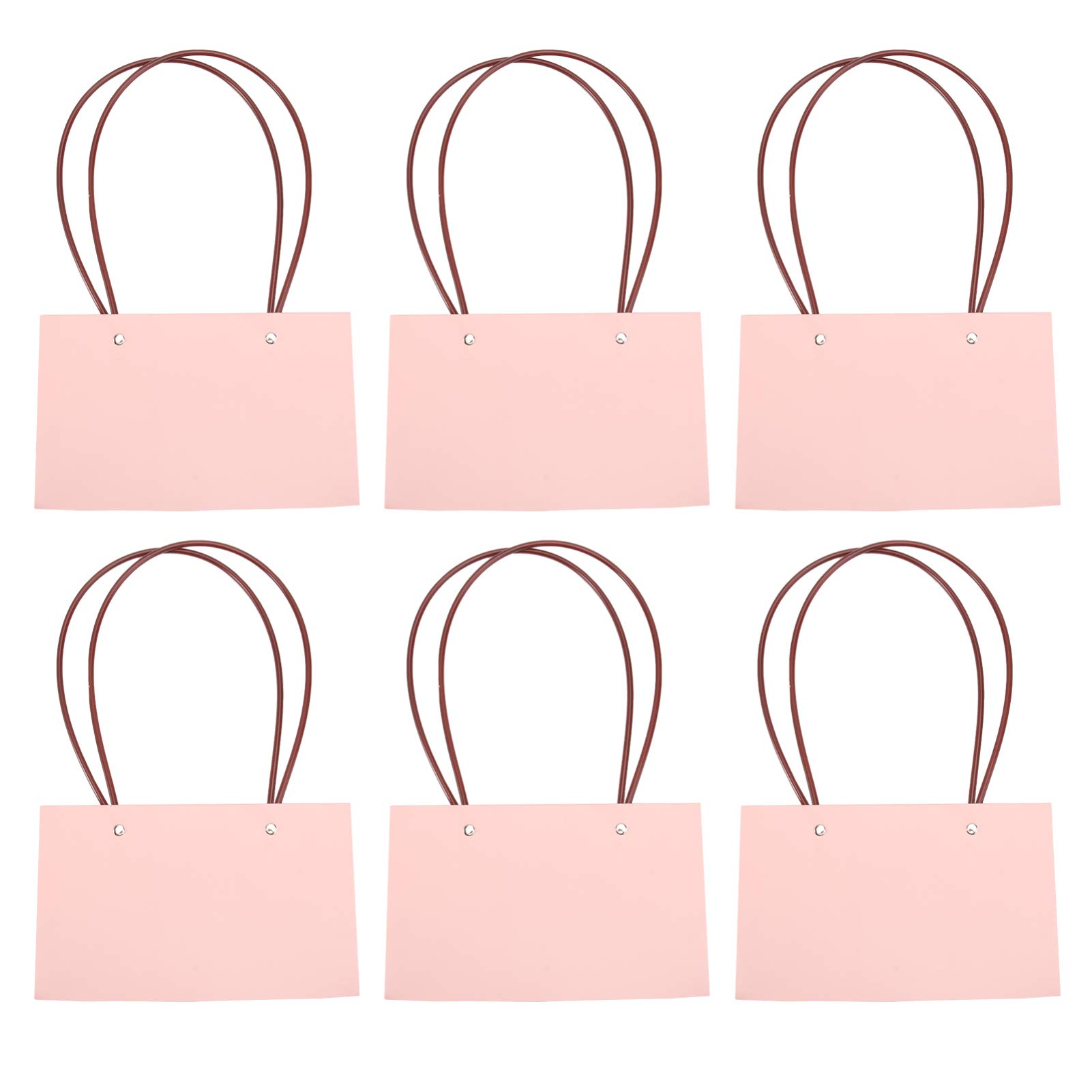 Cabilock 6pcs Pink Gift Bags Bouquet Gift Bags Kraft Flower Bags with Long Handles Christmas Candy Tote Bags Florist Packaging Box for Valentines' Day Wedding Holiday