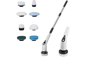 HomeBeyond Electric Spin Scrubber, 5-Speed Power Spin Cleaner with 8 Replaceable Brush Heads, IPX7 Waterproof, Adjustable Extension Handle, Large Battery for Bathroom, Shower, Tile, and Floor Cleaning