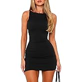 OZICERD Boat Neck Bodycon Mini Dresses for Women Going Out Dress Summer Sleeveless Short Elegant Club Cocktail Party Dress