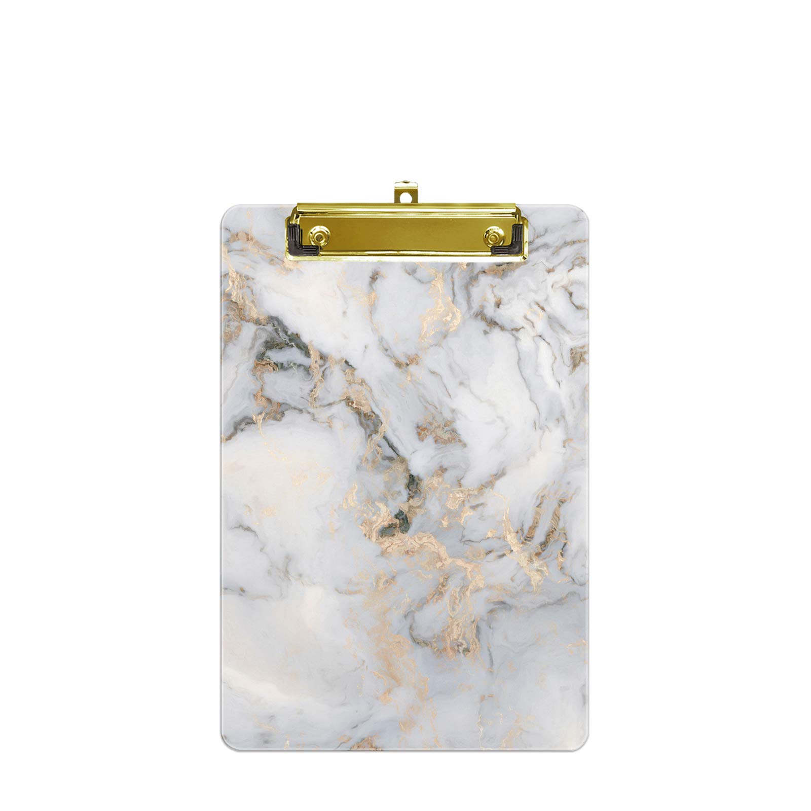 Hnogri Small Plastic Clipboard, Fashion Design A5 Size Memo Clipboards for Students, Kid, Women, Office, School, Low Profile Clip, Cute Custom Pattern, Mini Clipboard Size 6" x 9", Gray Gold