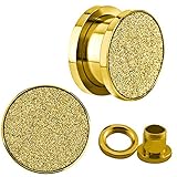 Yellow Gold Sandpaper Texture Top Screw Fit Anodized Surgical Steel Ear plugs / ear tunnels