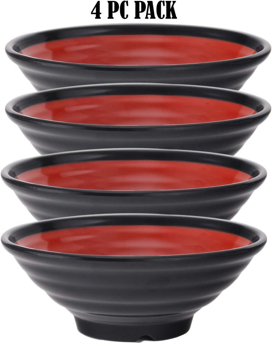 Hinomaru Collection Itamae Tableware Red Black Melamine Large Bowl Series Multi Purpose Ramen Noodles Pho Udon Soba Bowl Home or Restaurant Supply Use (8 inch/30 fl oz)
