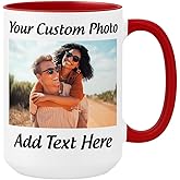 Personalized Coffee Mug 15oz Ceramic – Custom Photo, Text or Logo Cup | Double-Sided Print, Dishwasher & Microwave Safe | Gift for Thanksgiving, Mom Dad Teacher Friend Birthday Christmas (Red)