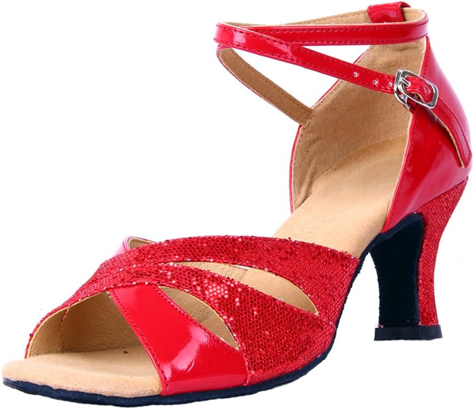 Honeystore Women's Glitter Chunky Heel Latin Dance Shoes