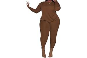 PINSV Women's Plus Size 2 Piece Outfits Tracksuits Long Sleeve Top Pants Sets Sweatsuit