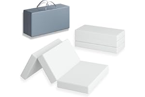 MOONLIGHTFAMILY 3 inch Trifold 38"x26" Mini Toddler Mattress, Storage Bag Included, Water-Resistant and Removable Cover, Machine Washable, High Density Firm Support Foam, Easy-to-go for Outdoors & Travel