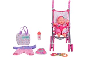 Dream Collection, Baby Doll Care Gift Set with Stroller - Lifelike Baby Doll and Accessories for Realistic Pretend Play, Posable Soft Toy - 12”