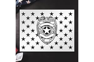 LIONX Police Badge & 50 Star Flag Stencil Template - Reusable 8.5" x 11" - Multi-Surface Use for Wall Painting, Wood, Glass - Ideal for Scrapbooking, Graffiti, Arts & Crafts, DIY Projects