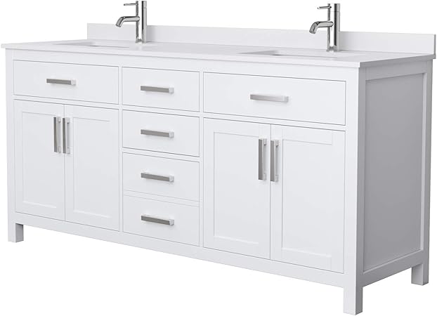 Beckett 72 Inch Double Bathroom Vanity In White White Cultured