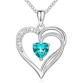 AM ANNIS MUNN 925 Sterling Silver Heart Necklace for Women Birthstone Necklace Silver Jewelry for Womens Jewelry Gifts for Women Her Mom