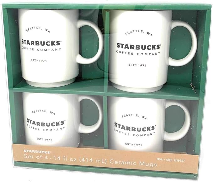 Starbucks Coffee Company Ceramic Coffee Mugs, 4 Pack, 404ml, 14oz