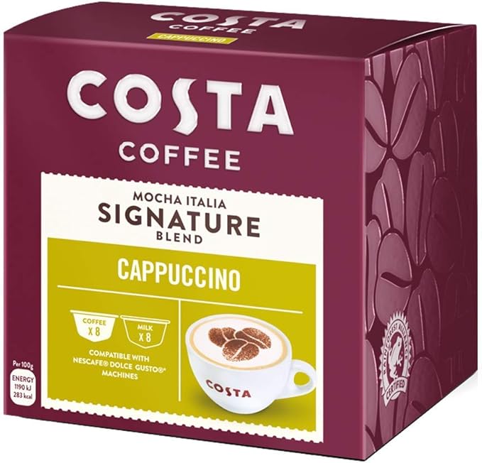 Costa Dolce Gusto Compatible Cappuccino Coffee Pods, 16 Pods (8 x