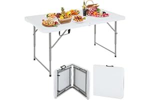 DOPINMIN Camping Table 4 FT Foldable Table with Bulid in Handle Plastic Picnic Table,Folding and Portable for Party Dining Picnic Wedding Office,White