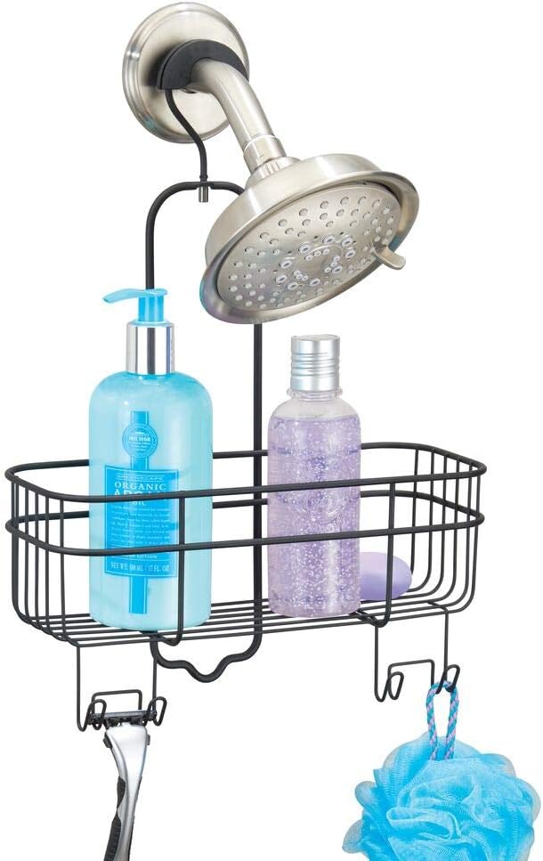 mDesign Shower Caddy Shower Organiser with 4 Hooks and Basket